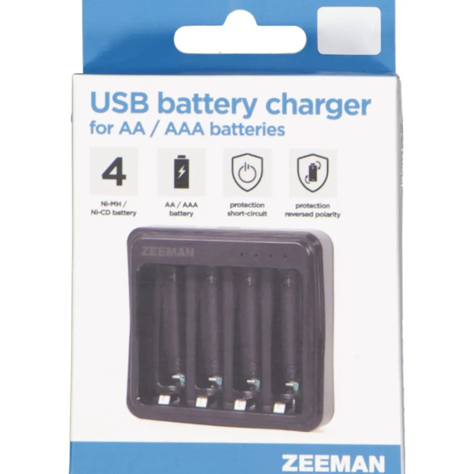 Zeeman USB-batterijlader - Zwart^ Elektronica